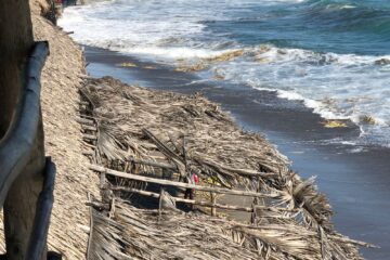 Mar de Fondo derriba palapas en Puerto Arista, informa PC municipal