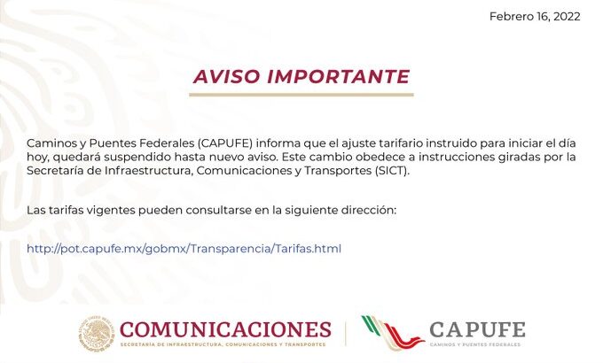 Suspenden aumento en autopistas