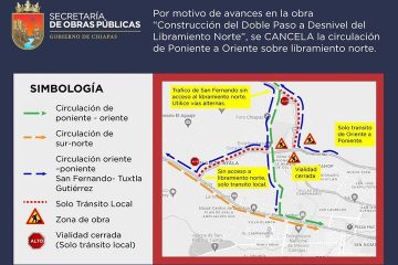 Anuncia SOP cierre de circulación vial por avance del Doble Paso a Desnivel, en Tuxtla