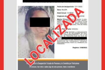 Encuentra FGE a persona de sexo femenino con reporte de no localizada en Tapachula
