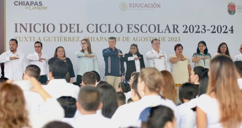 Rutilio Escandón inaugura el Ciclo Escolar 2023-2024 desde la Escuela Primaria “Plan de Ayala”, en Tuxtla Gutiérrez