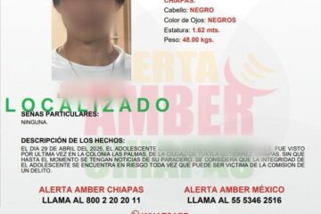 FGE localiza a menor de edad con reporte de Alerta Amber en Chiapas