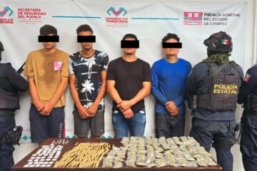 En operativo de seguridad detienen a cuatro masculinos con presuntos narcóticos en Suchiate