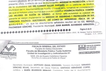 Síndica de Huixtla denuncia por violencia política al alcalde Regulo Palomeque