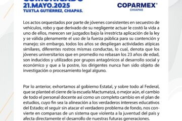 #Coparmex pide el cierre de la escuela normal Mactumatzá