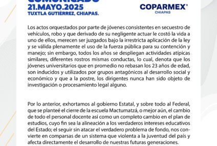 #Coparmex pide el cierre de la escuela normal Mactumatzá