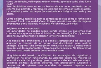 Aumentan crímenes contra mujeres en Chiapas
