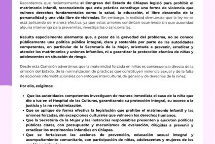 Colectiva feministas 50 más Uno expresa indignación por el caso de una menor que dio a luz en San Cristóbal de las Casas