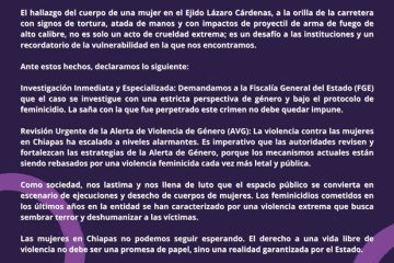 ¡Basta de violencia extrema contra las mujeres en Chiapas!