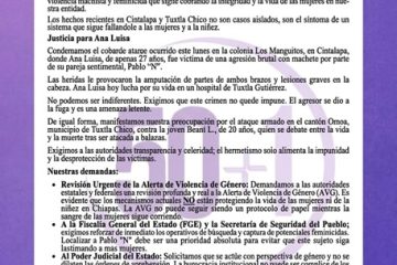 50 más uno expresa indignación por violencia feminicida en Chiapas