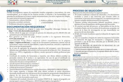 Abierta la convocatoria de ingreso Doctorado en Estudios Regionales que se imparte en la UNACH
