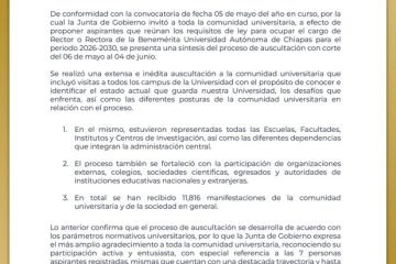 Destaca Junta de Gobierno amplia participación en proceso de sucesión rectoral de la UNACH 2026-2030