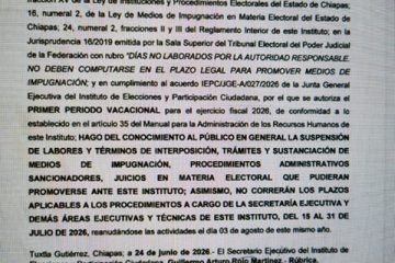 IEPC Suspende actividades del 15 al 31 de Julio del 2026