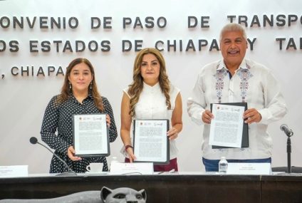 Dulce Rodríguez Ovando atestigua firma de convenio entre Chiapas y Tabasco para fortalecer el transporte
